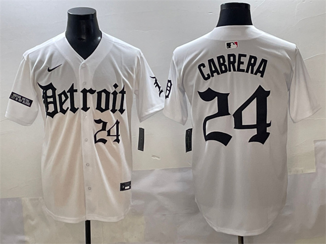Men's Detroit Tigers #24 Miguel Cabrera White 'Motor Gothic Edition' Vapor Premier Limited Stitched Baseball Jersey